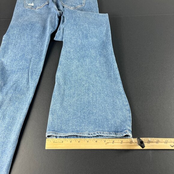 American Eagle Jean Women 27x30 Super Hi Rise Flare Blue Distressed Denim Tag 4L - Picture 11 of 16